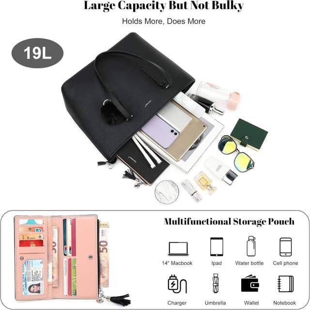 Detalle de TANTOMI Women’s 15.6 Inch Tote Handbag with Detachable Wallet & Card Holder