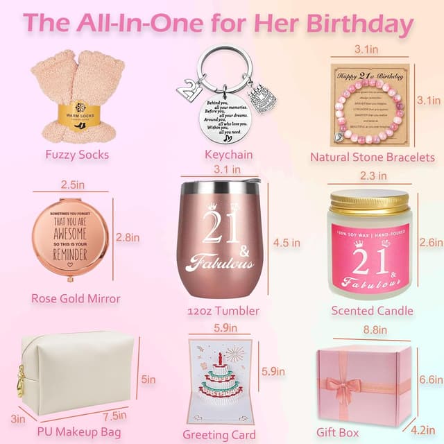 Detalle de Awfrky 21st Birthday Gift Basket Box Set for Her (9-piece set)