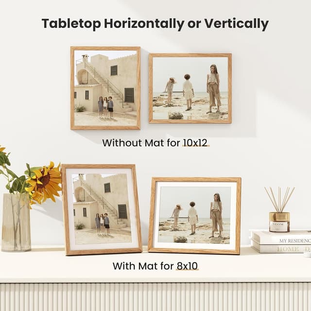 Detalle 2 de 12x10 Oak Photo Frame Set of 3 with Real Tempered Glass (fits 12x10 or 8x10 with mat)