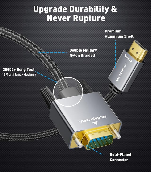 Detalle de SWITCHFLUX HDMI to VGA Adapter Cable 1.8m
