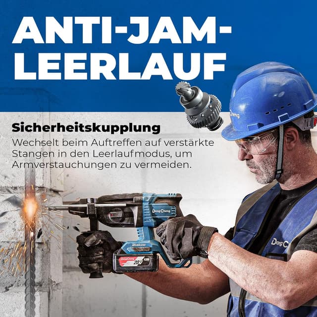 Detalle de DongCheng Akku-Bohrhammer 18V (2,8 J) mit SDS-plus, 4Ah Akku & 2A Ladegerät im Handwerkerkoffer