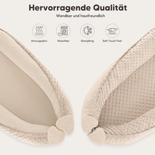 Detalle de Bearmoss Babynestchen Kuschelnest für Neugeborene, vielseitig & tragbar (90 x 55 cm) – Reinweiß