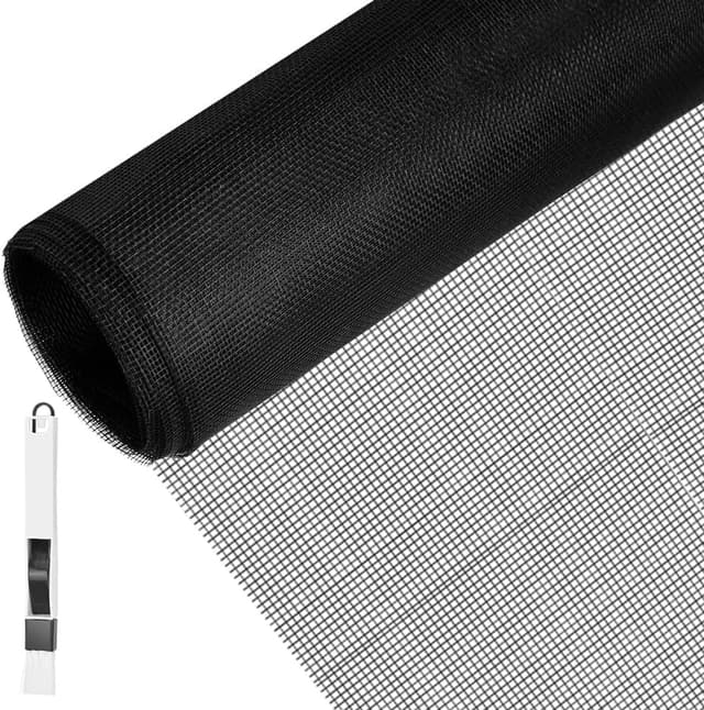 Detalle de BUZIFU Fliegengitter Meterware aus Fiberglas (150 x 270 cm) mit Fensterputzbürste – Insektenschutz für Fenster & Türen, Schwarz