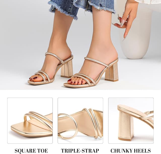 Detalle 2 de Miorap Square Open Toe Heels: Strappy Square-Toe Block Heeled Sandals for Women