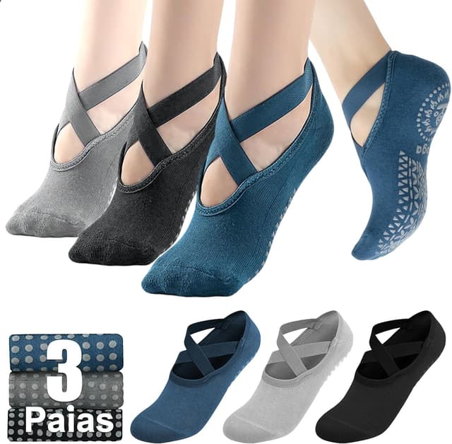 Detalle de NHDDGR Calzini Pilates Donna antiscivolo con cinturino elastico (3 paia), taglia unica EU 35–40