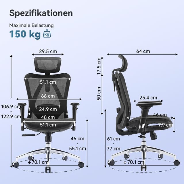 Detalle de SIHOO M57 ergonomischer Bürostuhl bis 150 kg