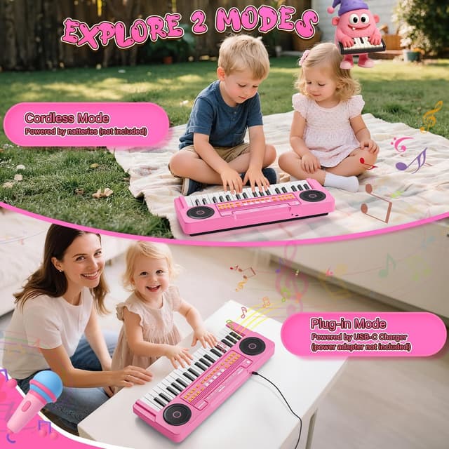 Detalle de Upgraded Kids Piano Keyboard (37 Keys) with Mini Microphone, Pink