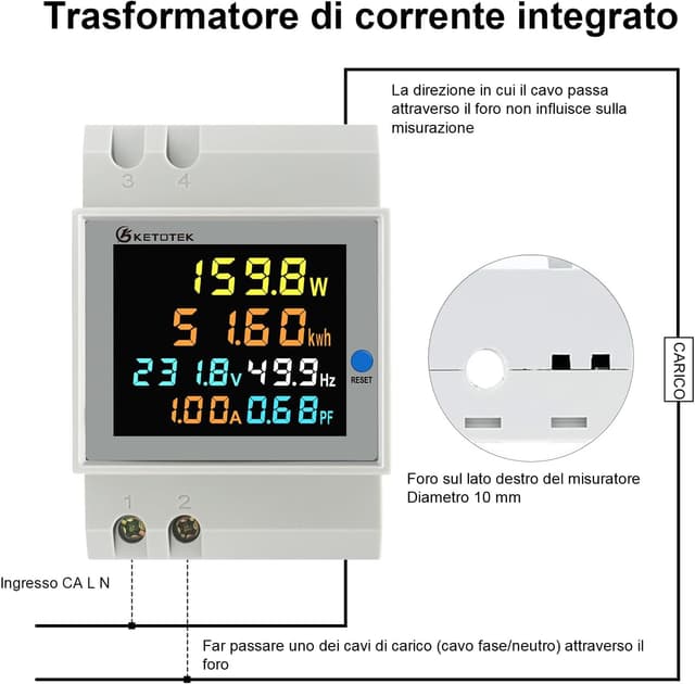 Thumbnail 5 de KETOTEK AC40-300V 100A Misuratore energetico 6‑in‑1 🔌