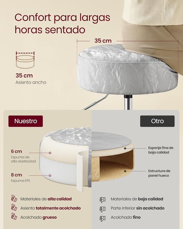 Detalle 2 de VASAGLE LJB120GD01 taburete regulable 45,5–57,5 cm