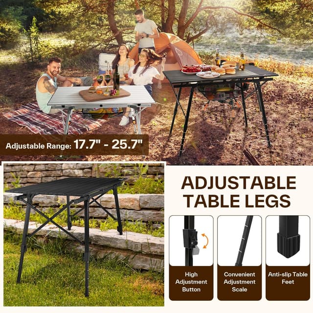 Detalle de Sportneer Tavolo da campeggio pieghevole 90×52 cm con altezza regolabile (45–65 cm)