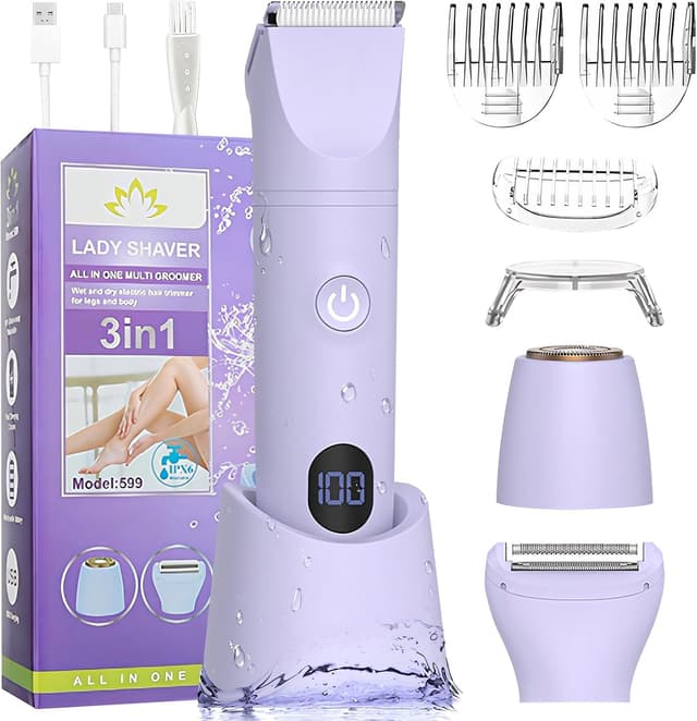 Detalle de MIFXIN New 3-in-1 Women’s Electric Shaver (IPX6 Wet & Dry) – Bikini Trimmer, Lady Shaver & Epilator for Sensitive Areas (Purple)