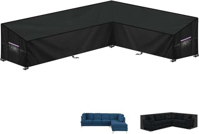 Detalle de LAMUNI Lounge-Abdeckung für L-Form Loungemöbel (wasserdicht, Anti-UV), 260x180x90x80/60 cm