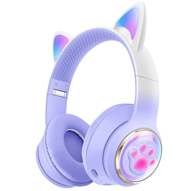 Imagen de Kinsi AKZ 62 auriculares inalámbricos orejas de gato RGB morados en OfertitasTOP