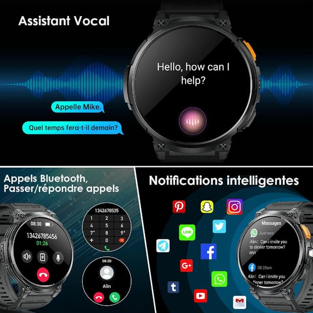 Detalle 2 de Montre connectée homme avec appels Bluetooth et écran HD 1,85" – Étanchéité IP68, batterie 730 mAh