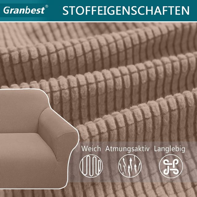 Detalle 2 de Granbest copridivano elasticizzato ad alta elasticità con fondo antiscivolo (3 posti) in jacquard color sabbia