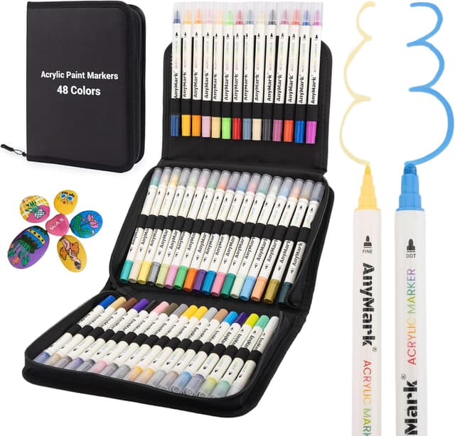 Thumbnail 6 de AnyMark 48 Farben Acrylstifte-Set mit Wasserfestem Dual-Tip (Pinsel- und Feinespitzenspitze)