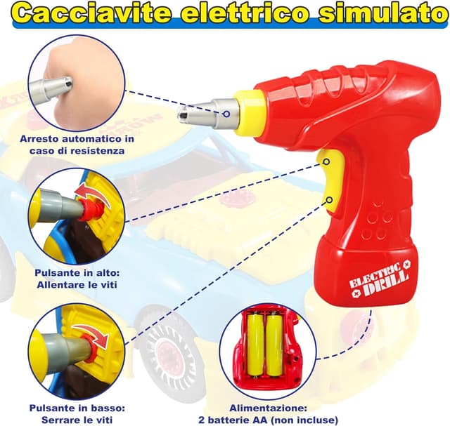 Detalle 2 de Pup Go: modellini auto da costruire per bambini (3-5 anni), 30 pezzi con trapano elettrico di simulazione, suoni e LED