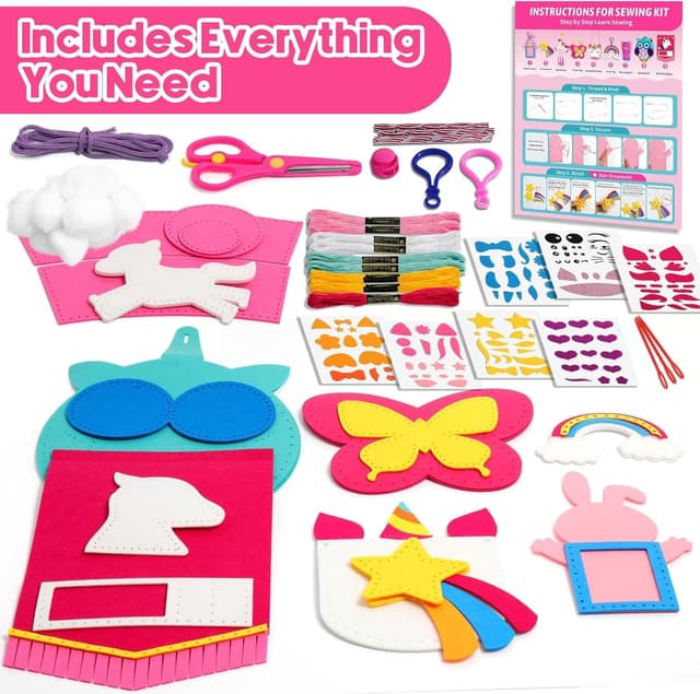 Detalle 2 de Sunrad Kids Sewing Kit (Ages 6–12) with 9 Easy Felt Projects – Animal Crafts & Beginner Learning