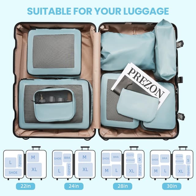 Thumbnail 6 de Prezon Packing Cubes for Suitcase 8 Set (Teal) – lightweight luggage organisers for travel