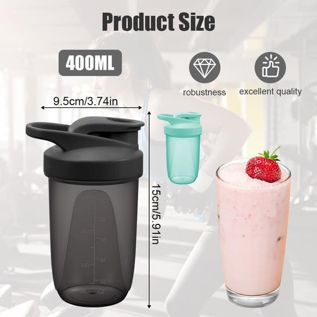 Detalle 2 de Alaoo Bottiglia Shaker Wave da 400 ml (2 pezzi) con tappo a vite, sfera metallica e maniglia