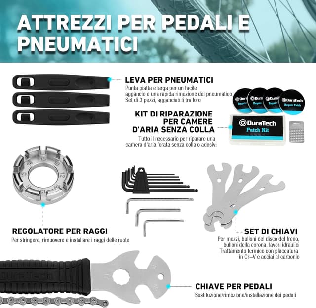 Thumbnail 6 de DuraTech Kit Professionale Attrezzi Bici da 41 pezzi: set per catene, pneumatici e pedali con custodia portatile