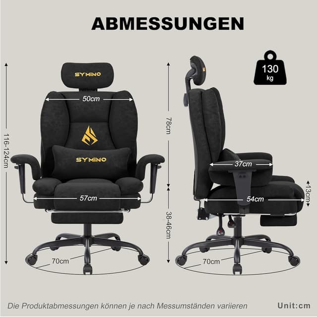 Detalle de Symino Gaming-Stuhl Chefsessel: ergonomischer Bürostuhl mit Fußstütze und 90–155° Rückenlehne