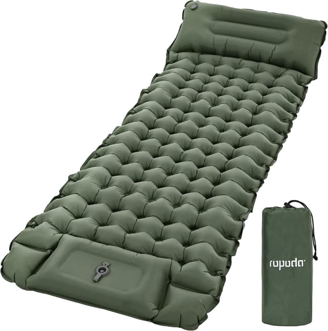 Detalle de ROPOODA Camping Mattress self-inflating sleeping mat with built-in foot pump and pillow, grey (77'' x 27'' x 3.9'')