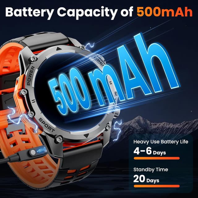 Detalle de Hwagol Military Smart Watch for Men with 1.52" HD Touch Display, Heart Rate/SpO2/Sleep Monitoring and Torch