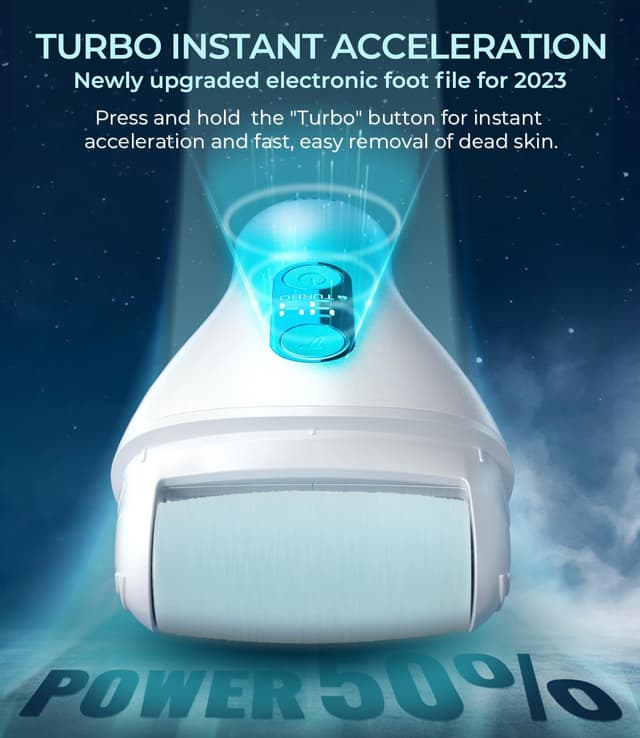 Detalle de PRITECH elektrischer Hornhautentferner für die Fußpflege (wiederaufladbar) – Hornhautfeile mit Turbo-Modus, IPX7, blau