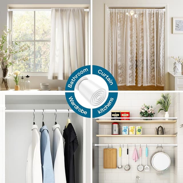 Detalle 2 de AIZESI 2-Pack Spring Tension Rods (Adjustable 26–39 in) for Curtains, Doors & Windows — White