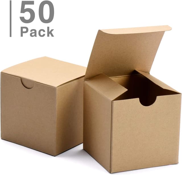 Detalle de Switory 50pc Kraft Present Boxes with Lids (10x10x10cm) – easy-fold gift and cupcake boxes