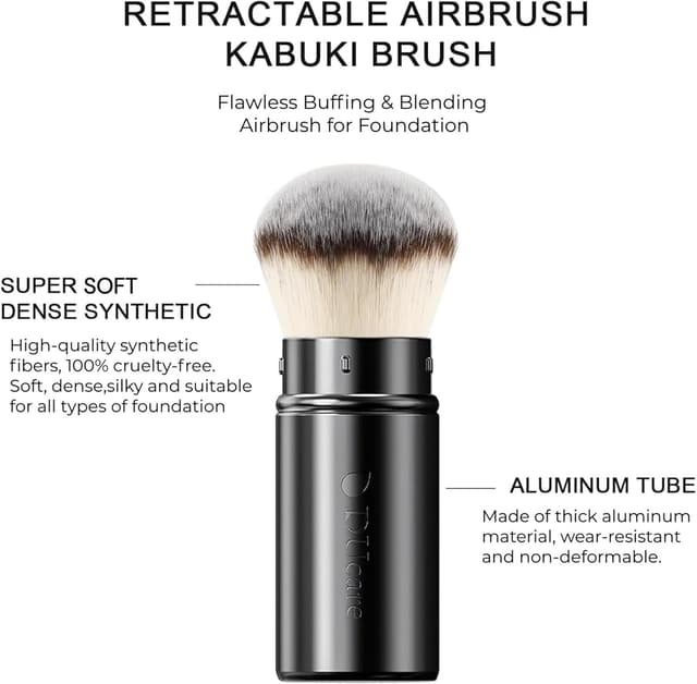 Detalle 2 de DUcare Foundationspinsel: teleskopierbarer Kabuki-Make-up-Pinsel mit Deckel für Foundation & Puder