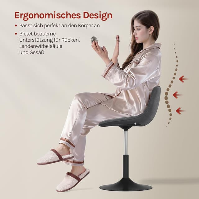 Detalle de WOLTU Schminktisch Stuhl / Hocker mit Rückenlehne – höhenverstellbar, 360° drehbar, Samt, dunkelgrau