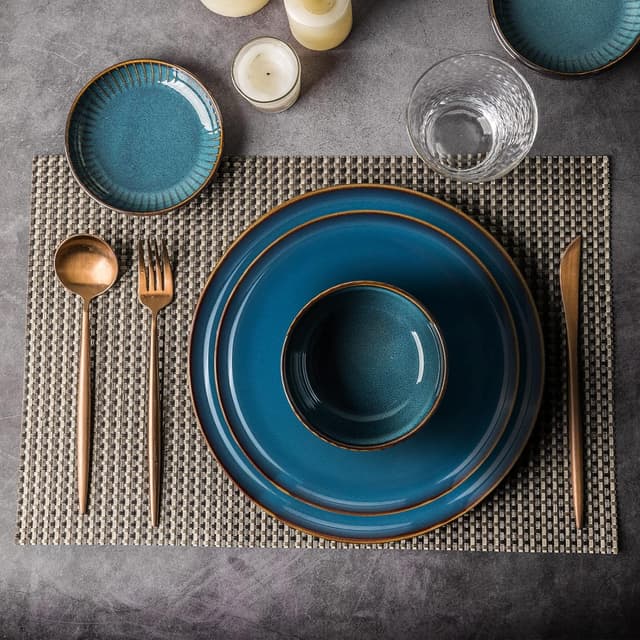 Detalle 2 de CSYY Star Light large dinner plates (10.5in) – blue porcelain set of 2 for dinner, pasta and salad