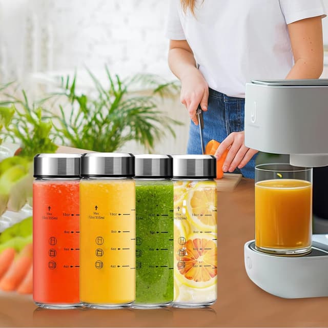 Detalle de Olivego 12oz juice bottles with BPA-free lids