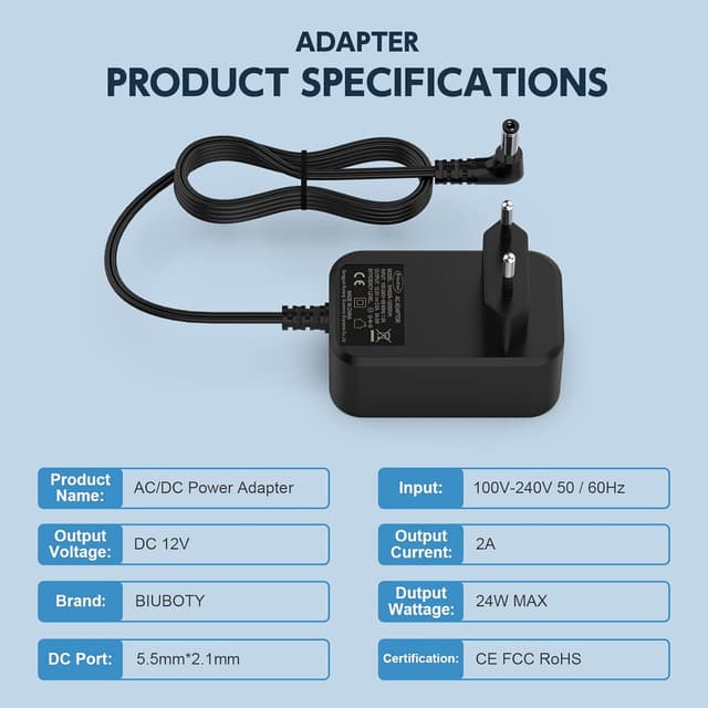 Thumbnail 1 de BIUBOTY 12V 2A Netzteil 24W 1,8 m
