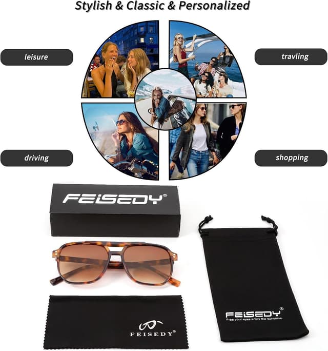 Thumbnail 6 de FEISEDY Retro Square Aviator Sunglasses