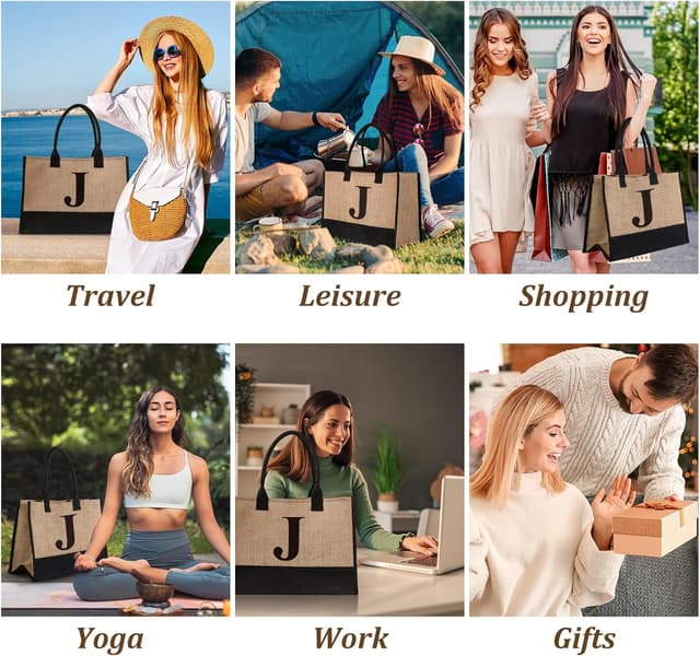 Thumbnail 6 de Initial Jute Tote Bag & Makeup Bag Set – personalised birthday gift for her (tote + matching pouch)