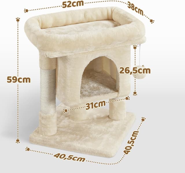 Detalle 2 de Yaheetech Arbre à chat design avec niche et plate-forme, tour griffoir 59 cm – beige