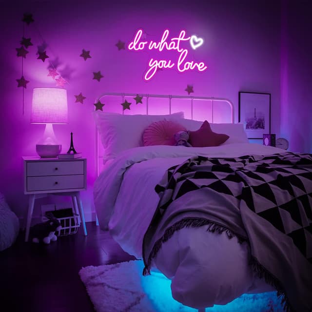 Detalle de Do What You Love neon light sign (pink) — USB-powered LED letter sign for wall decor