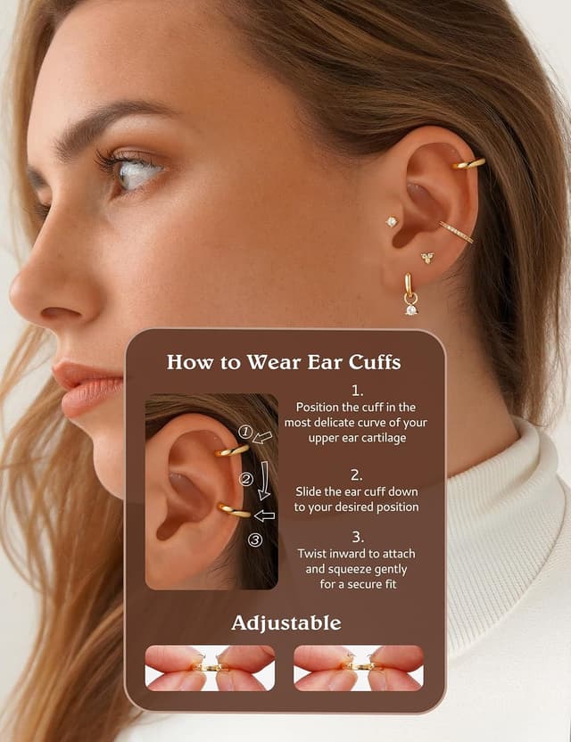 Detalle 2 de TINGN Hypoallergene 14K vergoldete Creolen & Ohrstecker-Set (6er-Pack) für mehrere Piercings