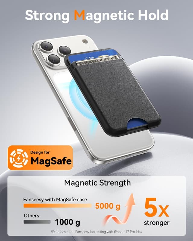 Detalle de Fanseesy MagSafe Wallet 5 Card Holder (Slim Leather Magnetic Wallet) – Black