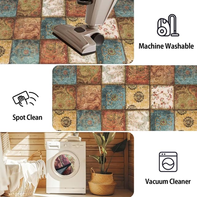 Detalle 2 de WTHYGB Teppichläufer für Flur & Küche, rutschfest, waschbar, 60x120 cm