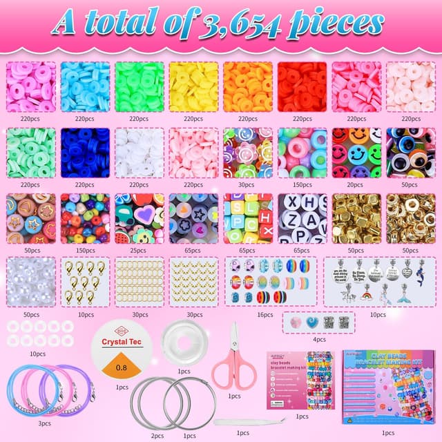 Detalle 2 de AIPRIDY 3600-Piece Girls Bracelet Making Kit (Unicorn/Mermaid Theme) DIY Jewelry Crafts