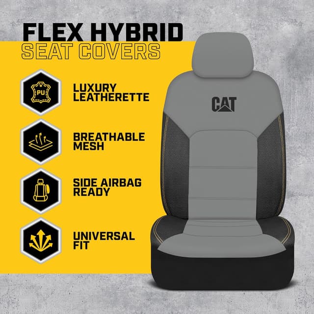 Detalle 2 de Cat FlexHybrid Car Seat Covers (Gray) — PU Leather + 3D Mesh for Front Seats Only
