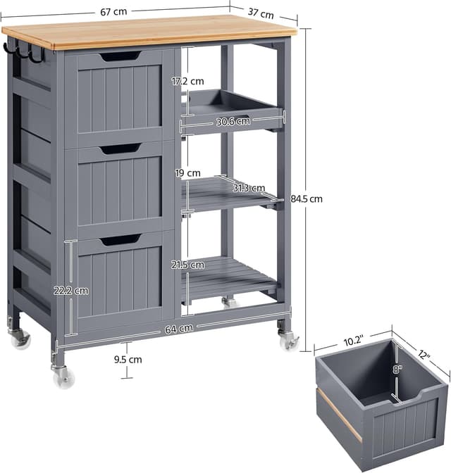 Detalle de Kitchen Storage Trolley Cart 75 kg
