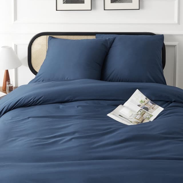 Detalle 2 de Bedsure Bettwäsche 135x200 aus Baumwolle, 4-teilig (Bettbezug + 2 Kissenbezüge 80x80), blau, mit Reißverschluss
