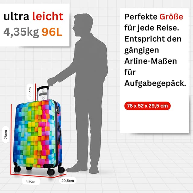 Detalle de NOWI Hartschalenkoffer XL Groß – 100L Volumen, 158 cm Gurtmaß, 8 Rollen, 360° drehbar