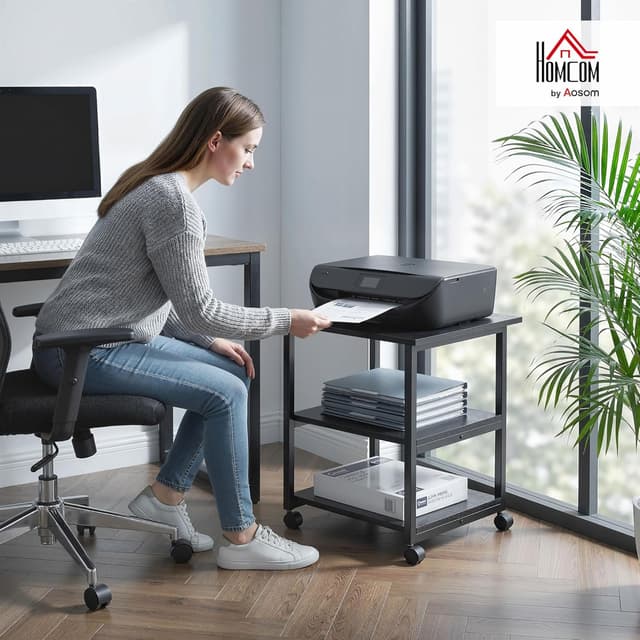 Detalle de HOMCOM support d’imprimante sur desserte mobile 3 niveaux 50 x 50 x 52,5 cm noir