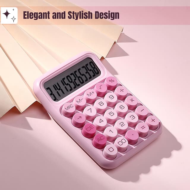 Detalle 2 de Mr. Pen Mechanical Switch Calculator (12-Digit LCD) in Pink with Big Buttons